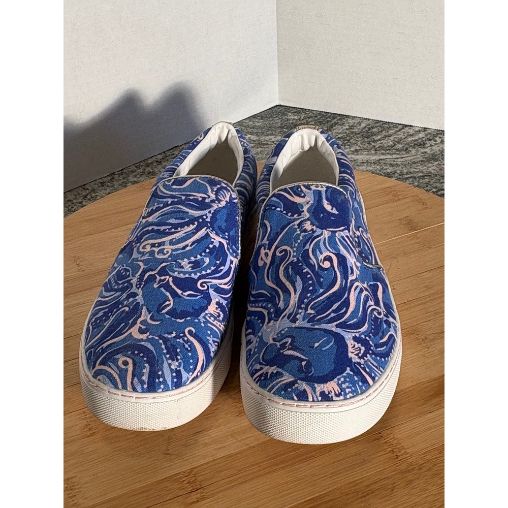 Lilly Pulitzer Blue Pink Octopus Paisley Canvas Slip On Sneakers Shoes